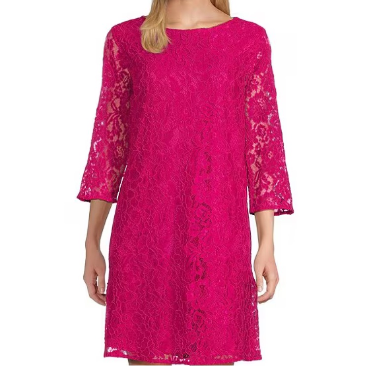Caroline Rose Chic Fuchsia Lace Midi Dress New With Tag